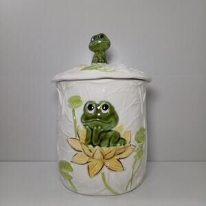 Vintage Frog Canister w Lid White Green Sears Roebuck 1978 Japan * Medium